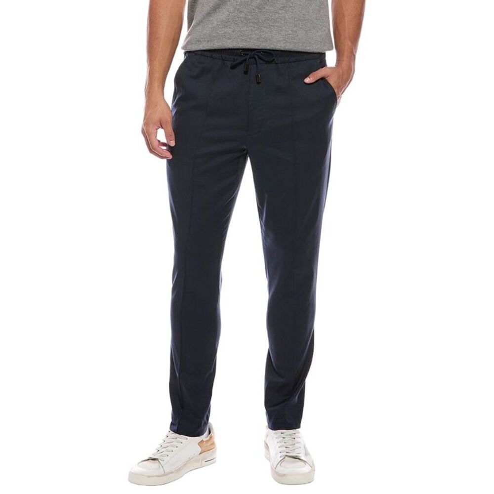 Isaia Mens The Drawcord Wool-Blend Pant, Blue